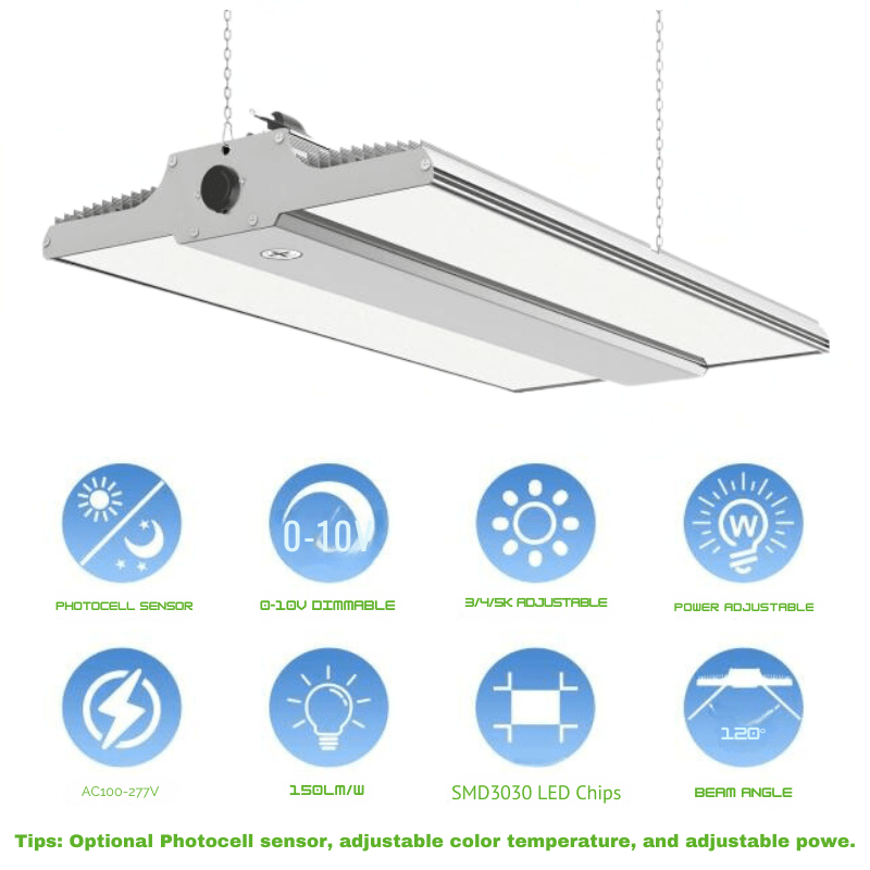 LED Linear High Bay Light, 1.2ft, 150W/120W/90W, CCT 3000K/4000K/5000K, 22,500 Lumens, 100-277 VAC - Lumens Depot