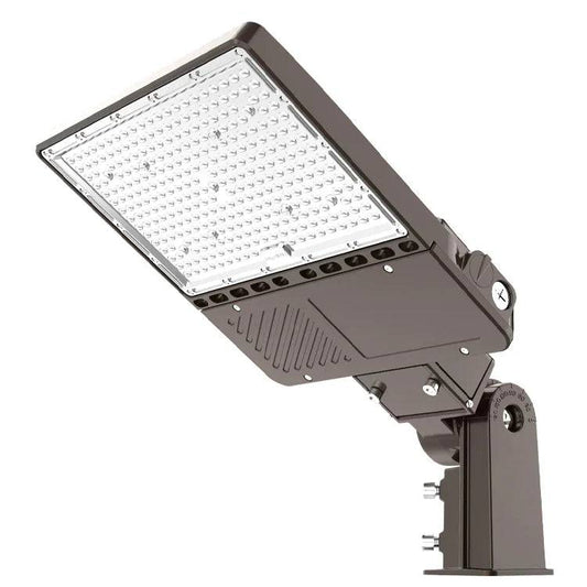 200W LED Parking Lot Light, 28,000LM – UL & DLC Listed, 5000K Shoebox Pole Light with Slip Fitter, IP65 Waterproof for Commercial Streets, Area Lighting & Outdoor Sports Courts (100-277V, Brown) - Lumens Depot
