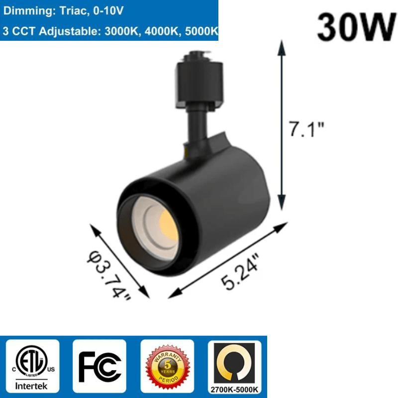 30W LED Track Lighting - 2700K/3000K/4000K/5000K/5700K - Adjustable 5-Color Temperature - Lumens Depot