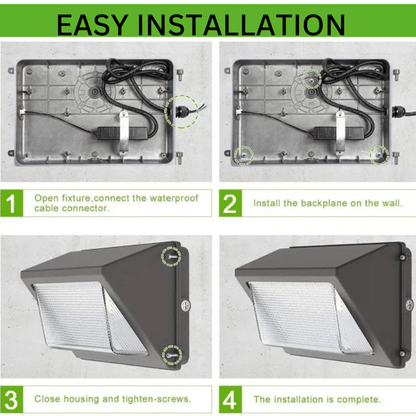 100W LED Wall Pack Light with Built-in Photocell Sensor, Adjustable Wattage (100W/80W/60W) & CCT (3000K/4000K/5000K), 130lm/W – UL & DLC Listed - Lumens Depot