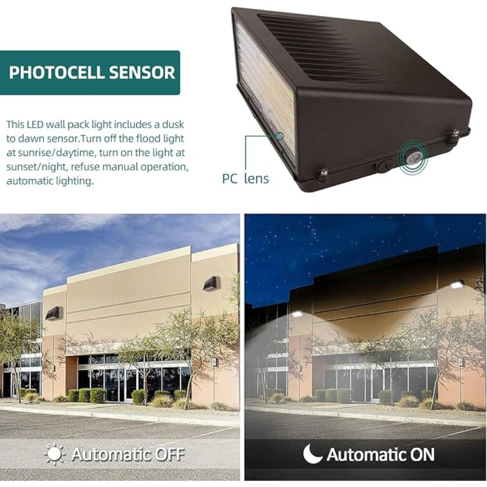 LED Wall Pack Light Built-in Photocell, 30W/45W/63W, 3000K-5000K, 9,450 Lumens, 120-277 VAC