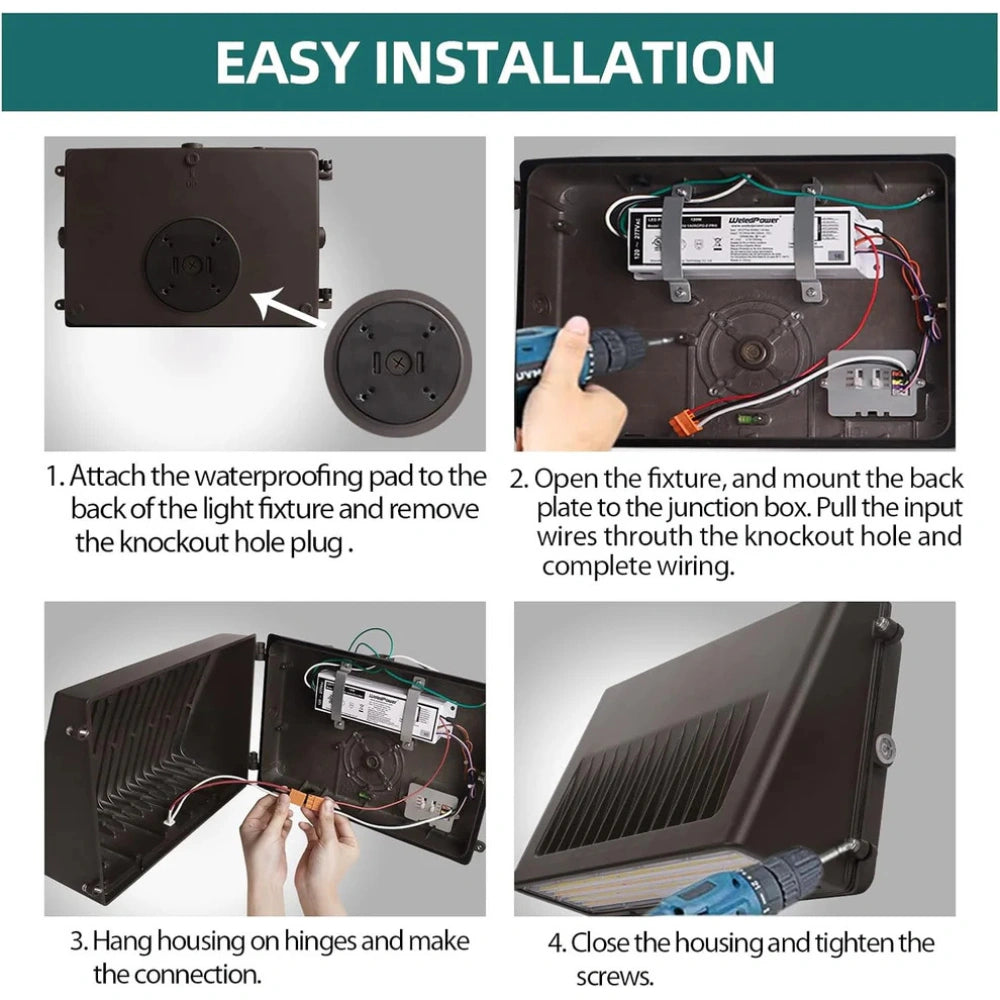 LED Wall Pack Light Built-in Photocell, 30W/45W/63W, 3000K-5000K, 9,450 Lumens, 120-277 VAC