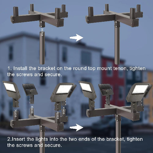 Low Profile Bullhorn Adapter – 4 Vertical Tenons at 90° for Area Light Fixtures