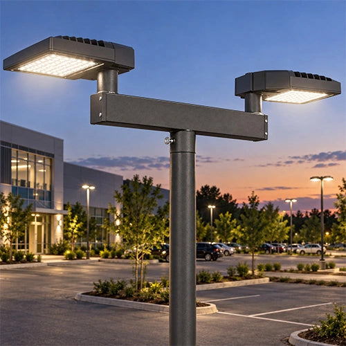 Low Profile Bullhorn with 2 Vertical Tenons at 180° – Dual Fixture Mounting Adapter for Area Lighting