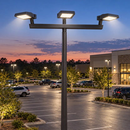 Low Profile Bullhorn with 3 Vertical Tenons at 180° – Heavy-Duty Pole Adapter for LED Area Lights