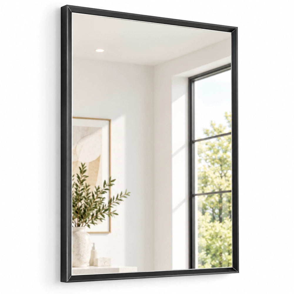 Matte Black Beveled Metal Frame Mirror – Rectangular Wall Mirror