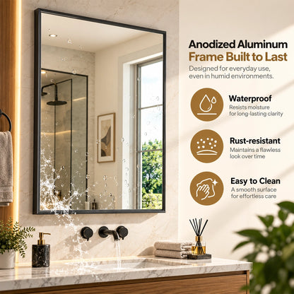 Matte Black Beveled Metal Frame Mirror – Rectangular Wall Mirror