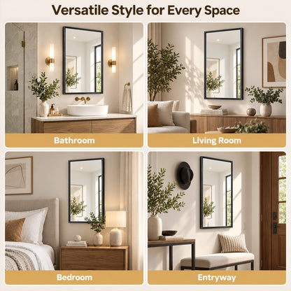 Matte Black Beveled Metal Frame Mirror – Rectangular Wall Mirror