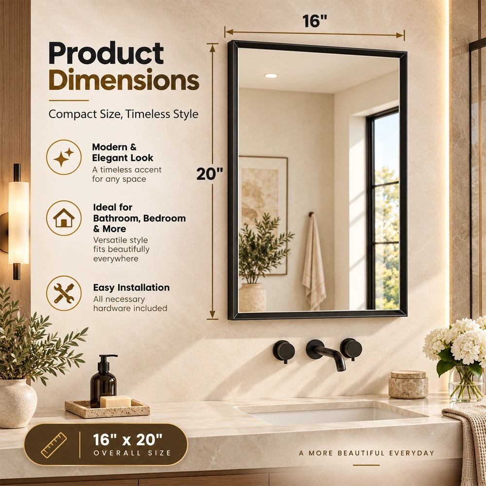 Matte Black Beveled Metal Frame Mirror – Rectangular Wall Mirror