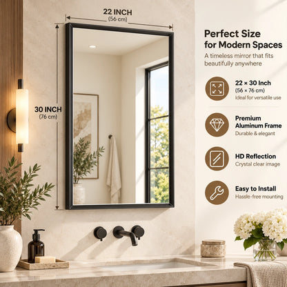 Matte Black Beveled Metal Frame Mirror – Rectangular Wall Mirror