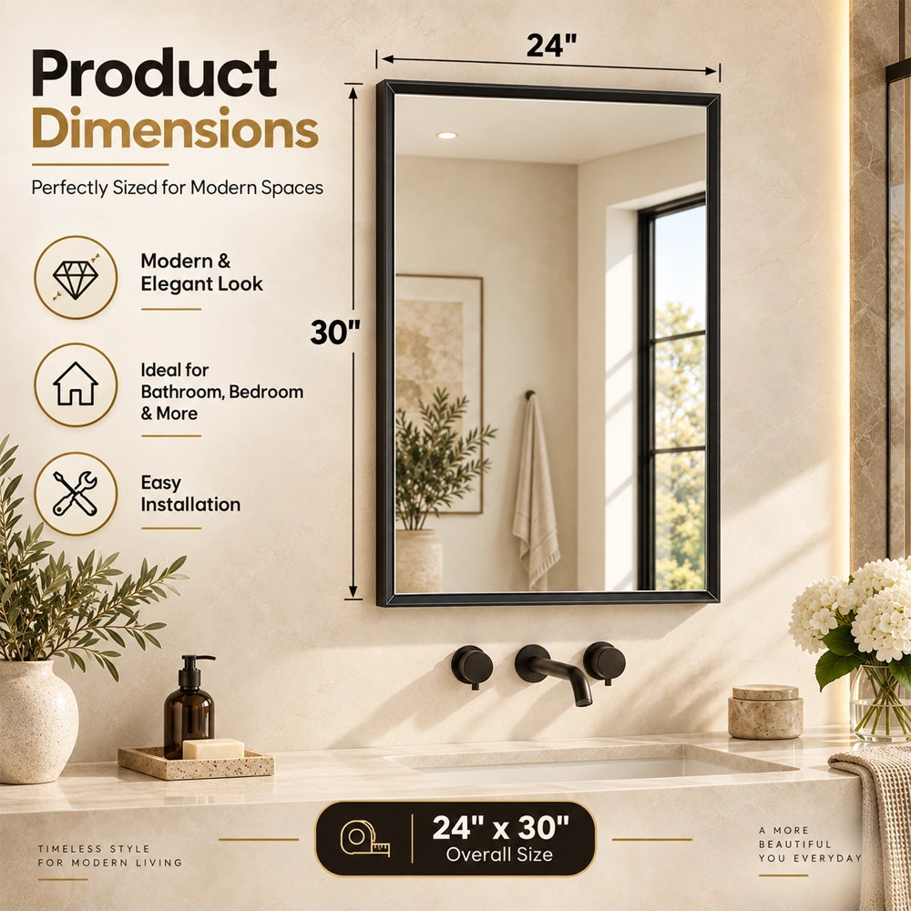 Matte Black Beveled Metal Frame Mirror – Rectangular Wall Mirror