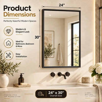Matte Black Beveled Metal Frame Mirror – Rectangular Wall Mirror