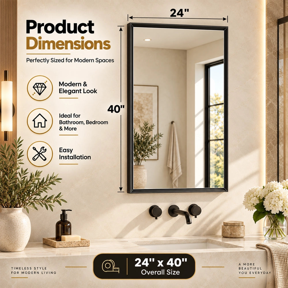 Matte Black Beveled Metal Frame Mirror – Rectangular Wall Mirror