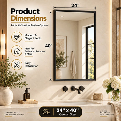 Matte Black Beveled Metal Frame Mirror – Rectangular Wall Mirror