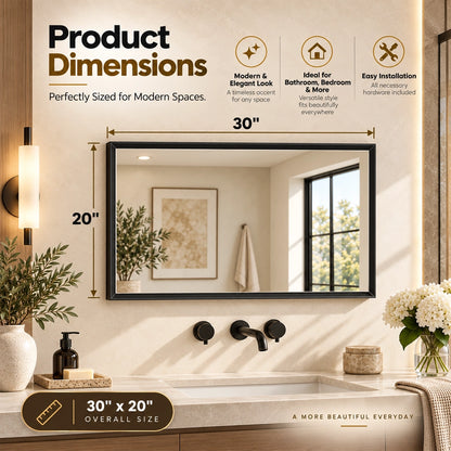 Matte Black Beveled Metal Frame Mirror – Rectangular Wall Mirror