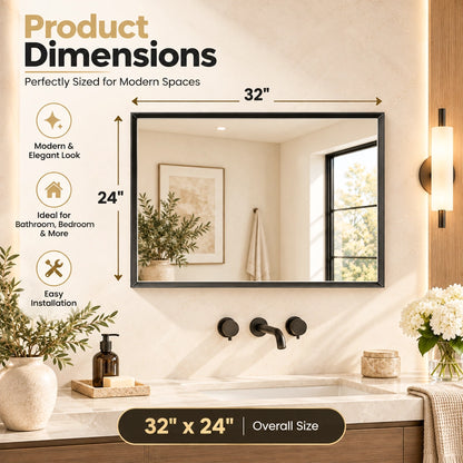 Matte Black Beveled Metal Frame Mirror – Rectangular Wall Mirror