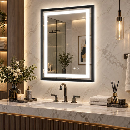 Modern Black Side Frontlit LED Metal Frame Wall Mirror