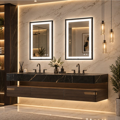 Modern Black Side Frontlit LED Metal Frame Wall Mirror