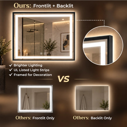 Modern Black Side Frontlit LED Metal Frame Wall Mirror