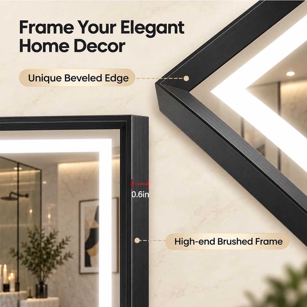 Modern Black Side Frontlit LED Metal Frame Wall Mirror