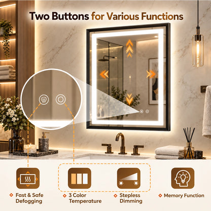 Modern Black Side Frontlit LED Metal Frame Wall Mirror