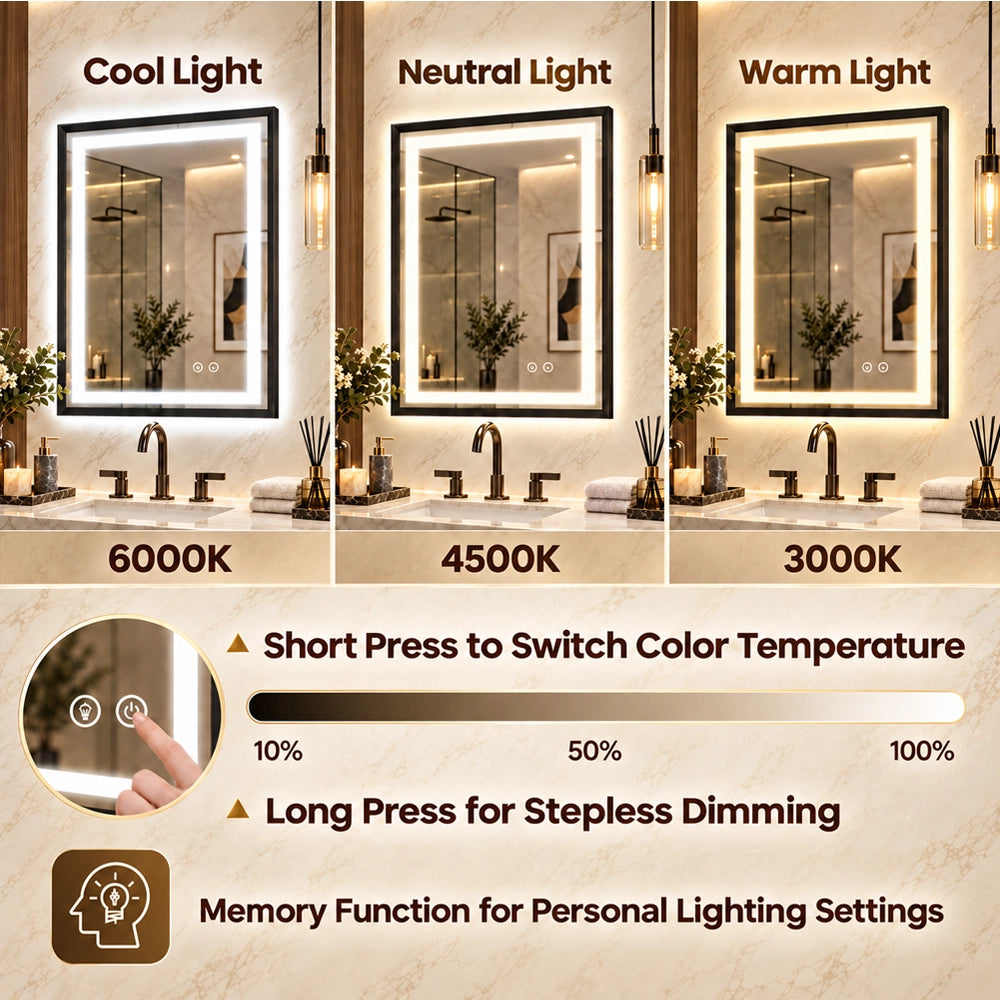 Modern Black Side Frontlit LED Metal Frame Wall Mirror