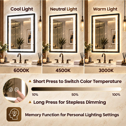Modern Black Side Frontlit LED Metal Frame Wall Mirror