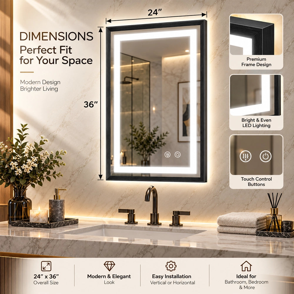 Modern Black Side Frontlit LED Metal Frame Wall Mirror