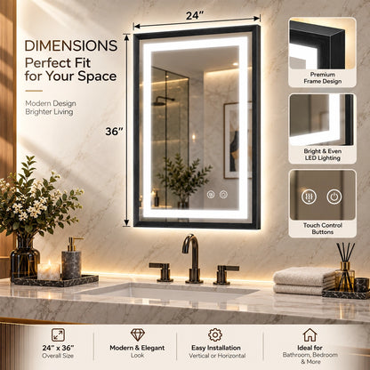 Modern Black Side Frontlit LED Metal Frame Wall Mirror