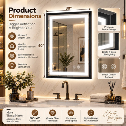Modern Black Side Frontlit LED Metal Frame Wall Mirror