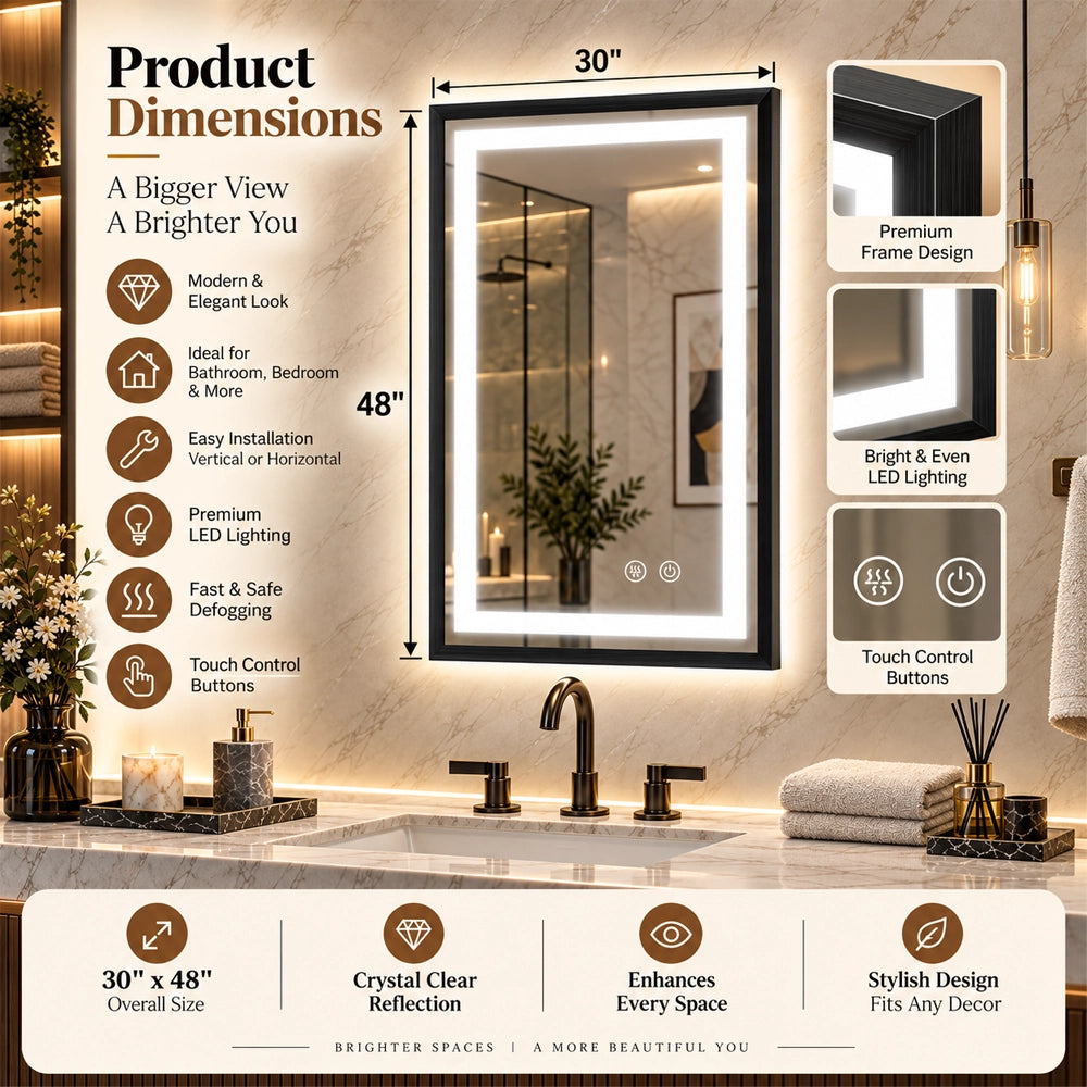 Modern Black Side Frontlit LED Metal Frame Wall Mirror