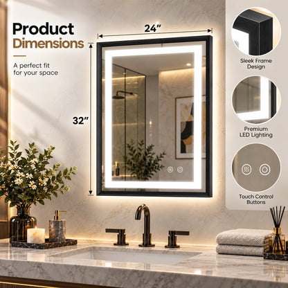 Modern Black Side Frontlit LED Metal Frame Wall Mirror