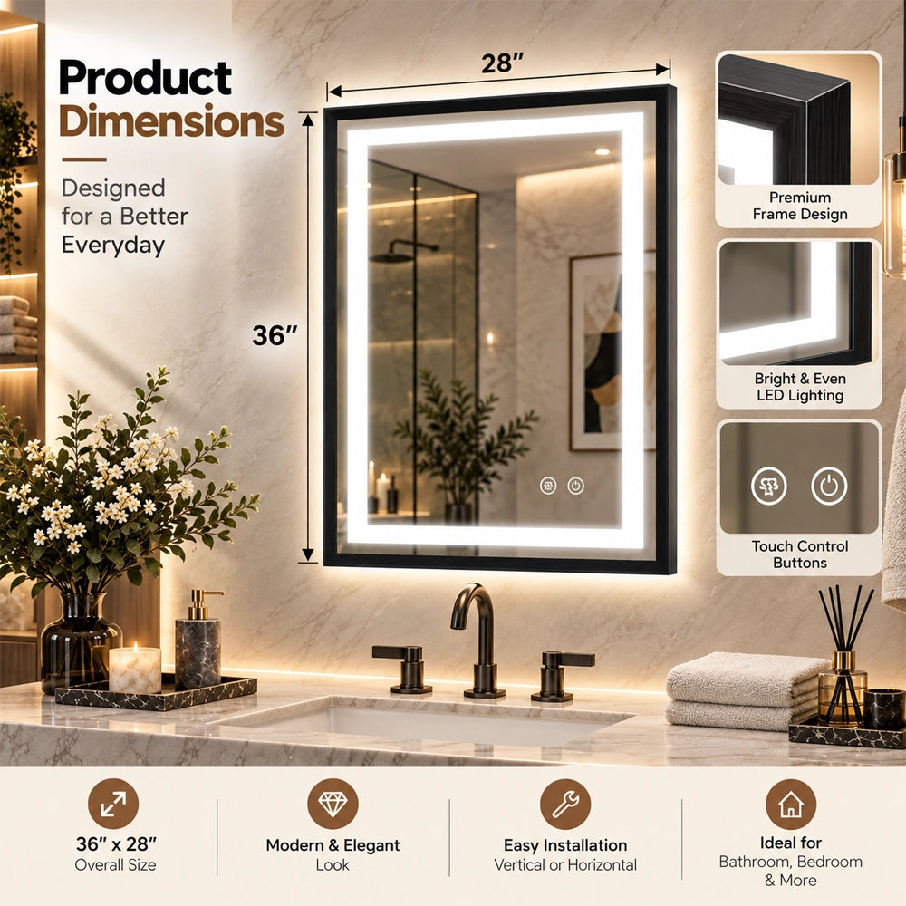 Modern Black Side Frontlit LED Metal Frame Wall Mirror