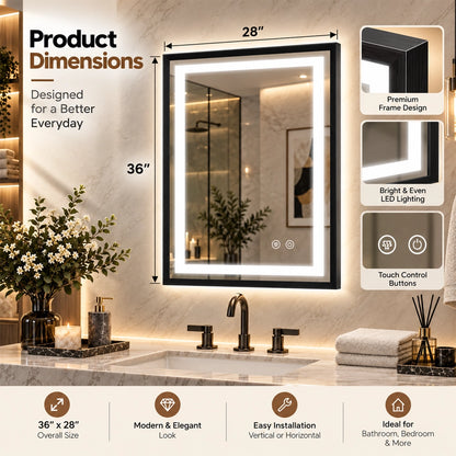Modern Black Side Frontlit LED Metal Frame Wall Mirror