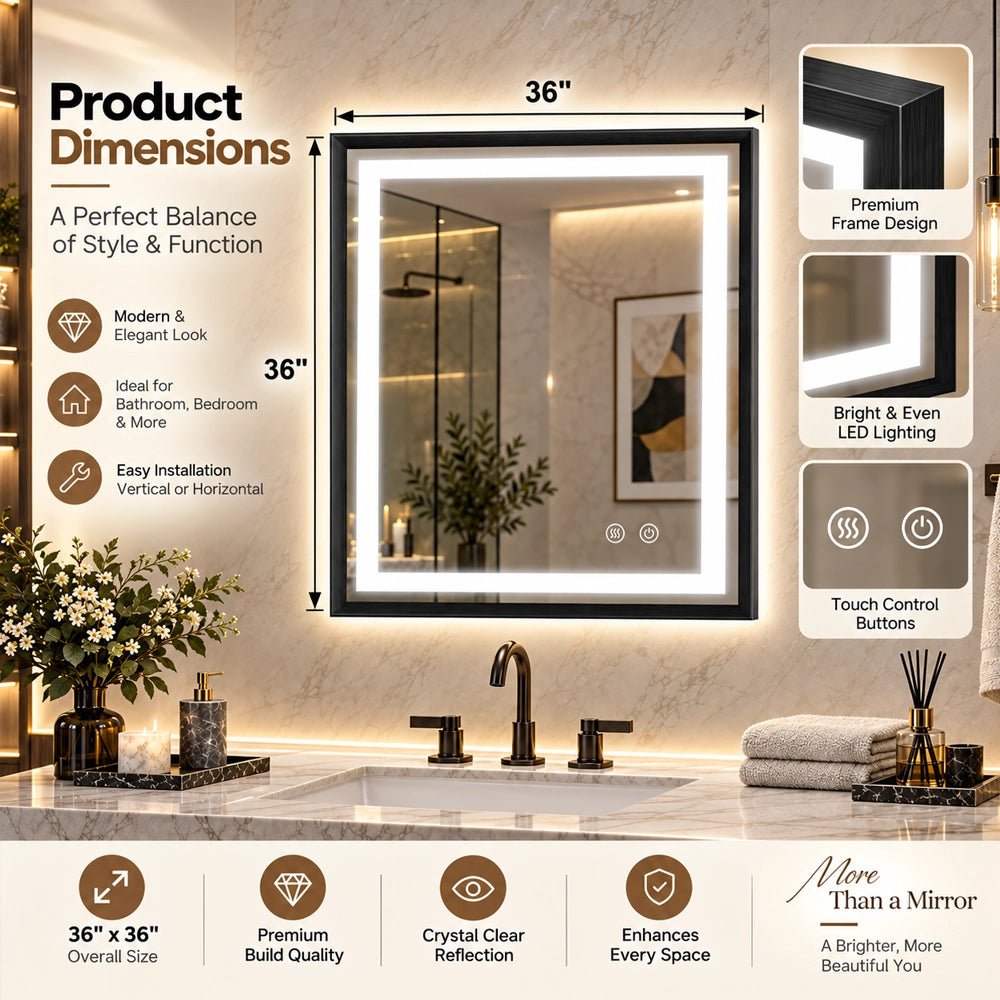 Modern Black Side Frontlit LED Metal Frame Wall Mirror
