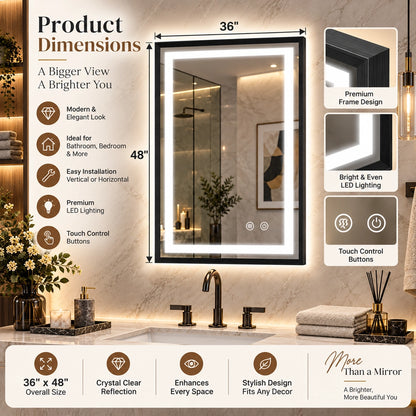 Modern Black Side Frontlit LED Metal Frame Wall Mirror