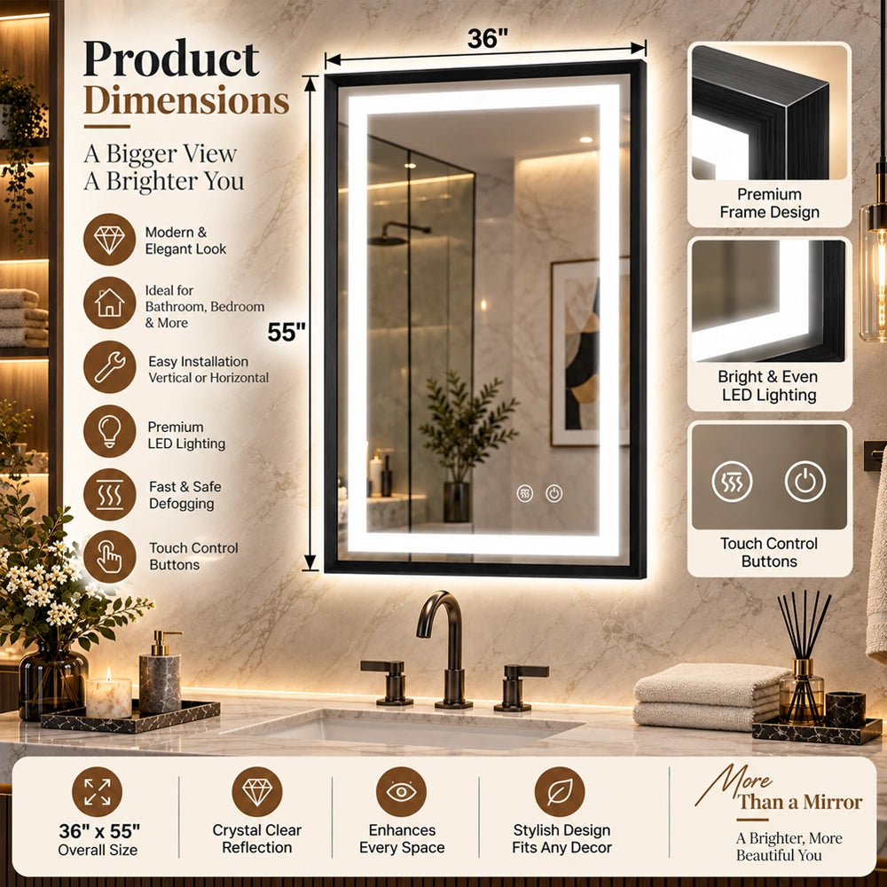 Modern Black Side Frontlit LED Metal Frame Wall Mirror