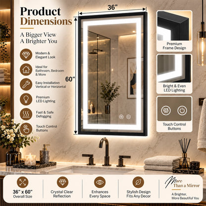 Modern Black Side Frontlit LED Metal Frame Wall Mirror