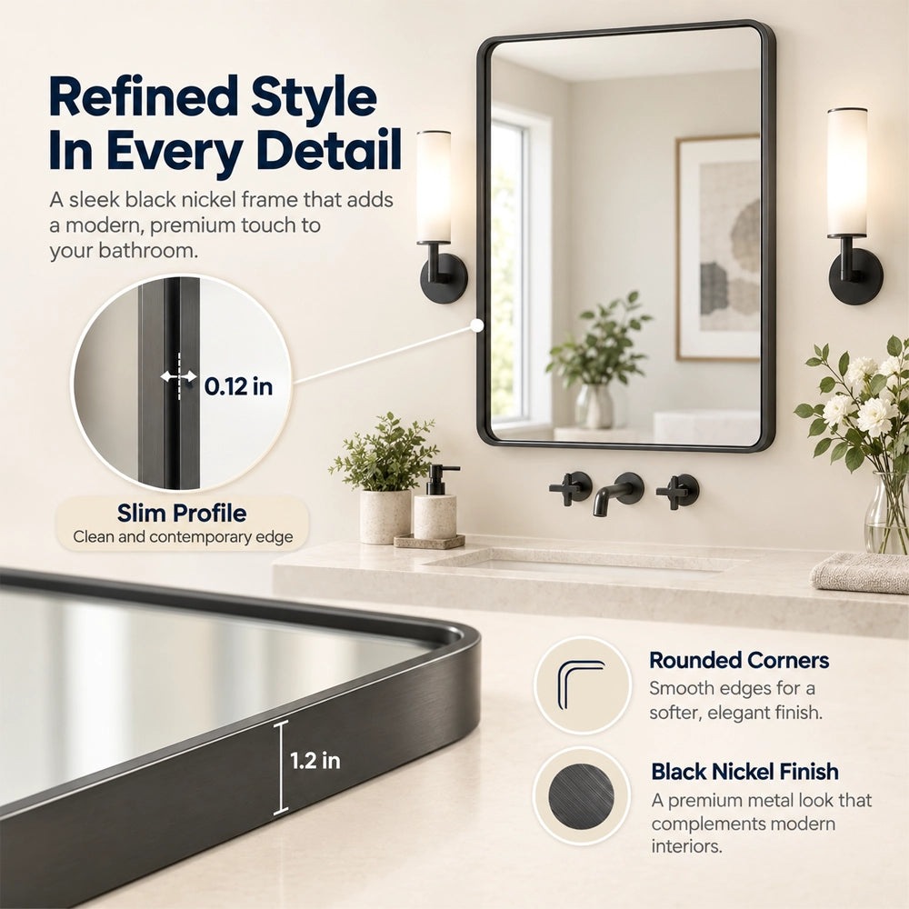 Nickel Hard Corner Metal Frame Mirror With Thin Frame