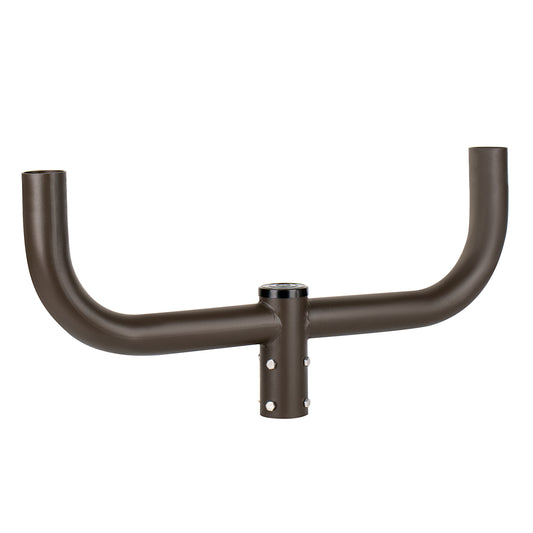 Short 180 Degree Double Bullhorn with 2-3/8" High Vertical Tenons, Fit for 2.36'' round pole, Dark Bronze Color