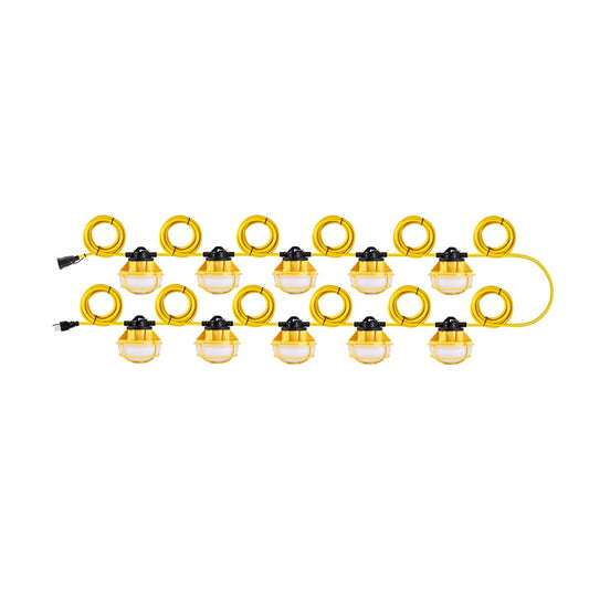 String Work Light - Round Design with Plastic Cage, 130W, 5000K, 16,000 lumens, 120 VAC, Max. Linkable qty. 3pcs