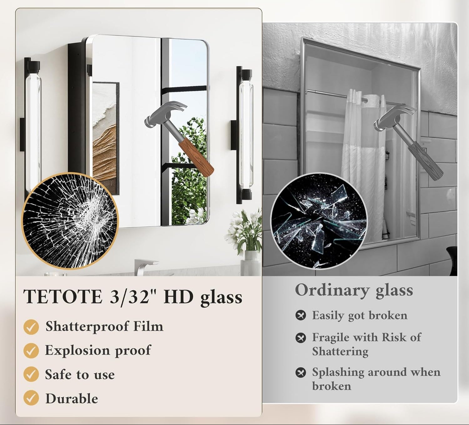 Chrome Medicine Cabinet with Mirror – 24"x32" Stainless Steel Frame - Wall Mounted or Recessed Installation - HD Shatterproof Glass - Lumens Depot