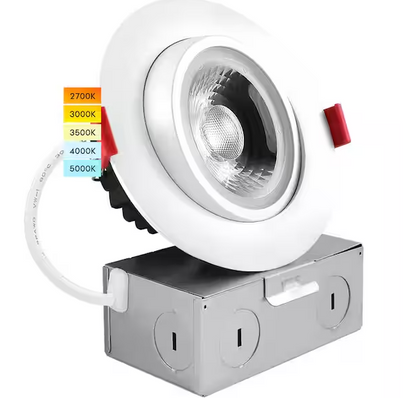 4-Inch Adjustable Swivel Canless Recessed Downlight with 5CCT Selector,120V,540 Lumens IC Rated Damp Rated - Lumens Depot