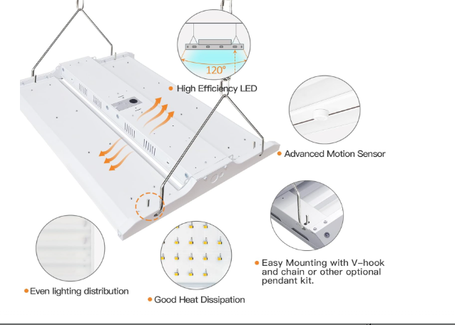 2FT LED Linear High Bay, 210W, 28,350LM, Motion Sensor, 5000K