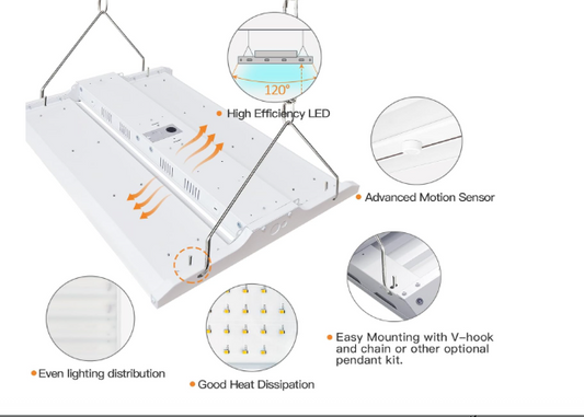 2FT LED Linear High Bay, 210W, 28,350LM, Motion Sensor, 5000K