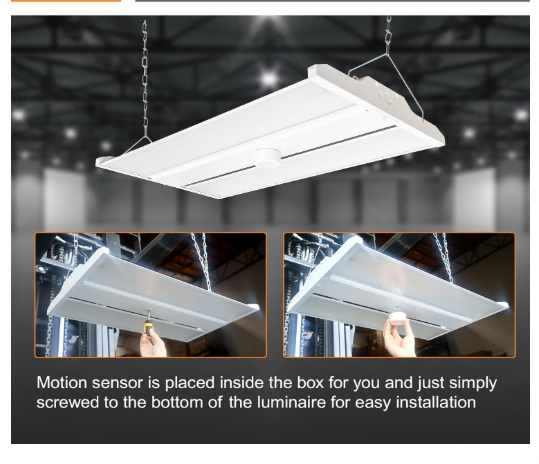 2FT LED Linear High Bay, 210W, 28,350LM, Motion Sensor, 5000K