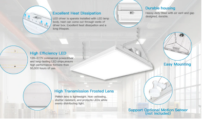 2FT LED Linear High Bay, 210W, 28,350LM, Motion Sensor, 5000K