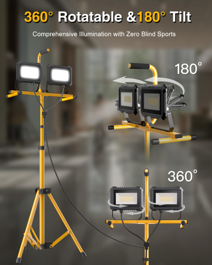LED Tripod Work Light, 40W*2, 5000K, 10,000 Lumens