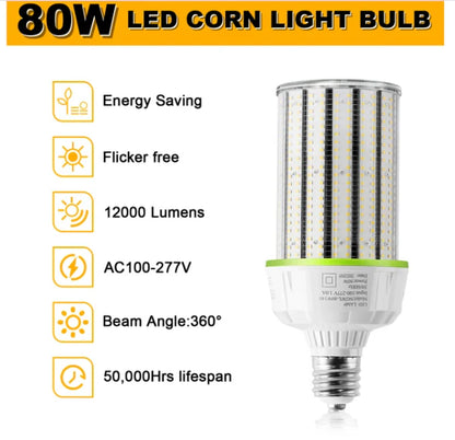 LED Corn Bulb, 80W, 11,200 lumens, 5000K, E26/E39 Base, 100-277 VAC - Lumens Depot