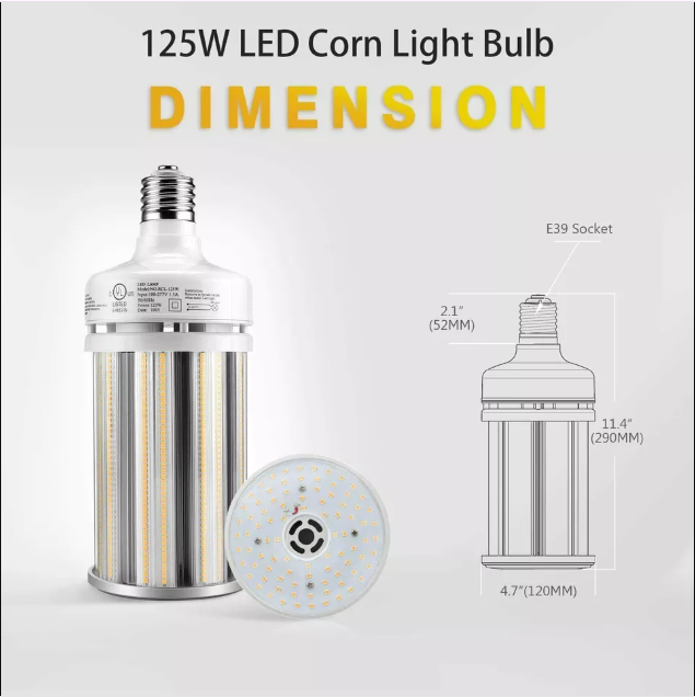 125W LED Retrofit Corn Bulb | 100-277VAC | E39 Base | 17,500 Lumens | 5000K Daylight | 400W HID Replacement - Lumens Depot